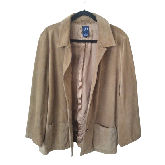 GAP Womens Brown Soft Calf Suede Blazer Coat Lined 3 Button Front Pockets US XL - Picture 1 of 11